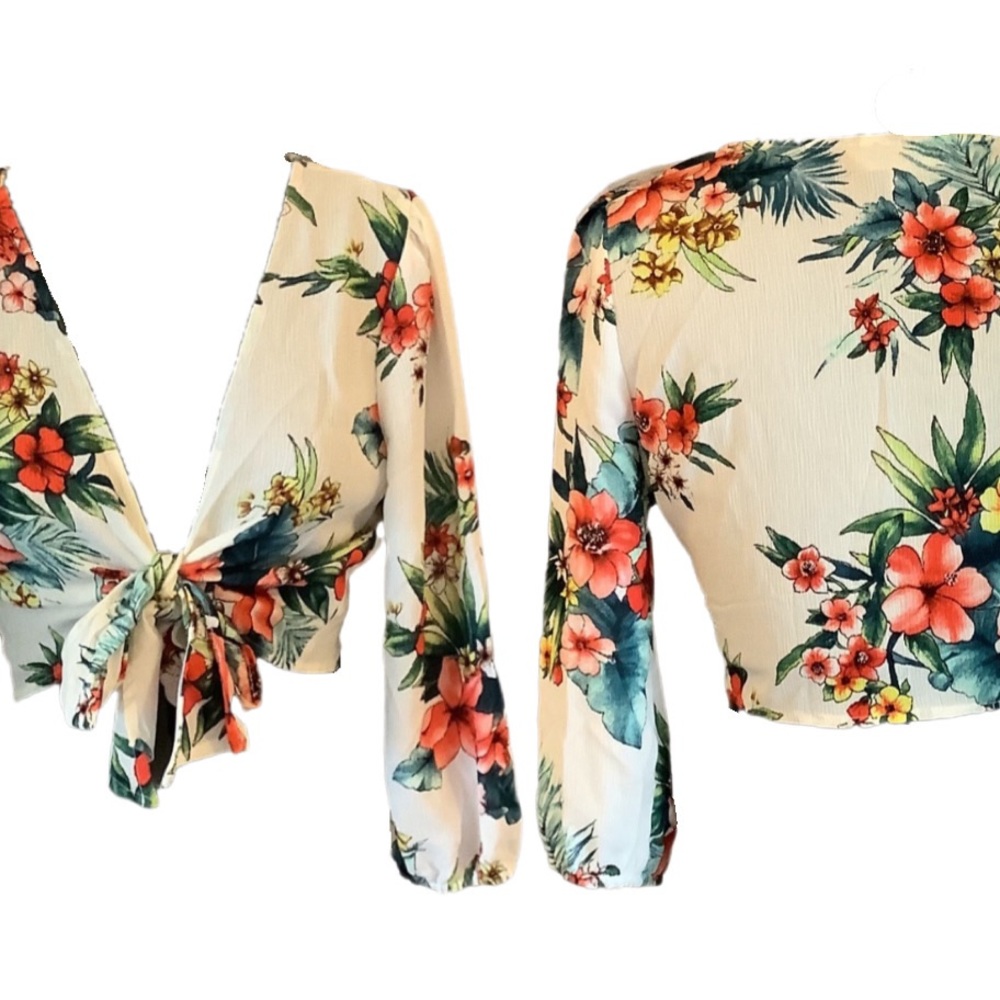❤️ SALE!! *Tropical Hawaiian Print Floral Wrap Tie Top*